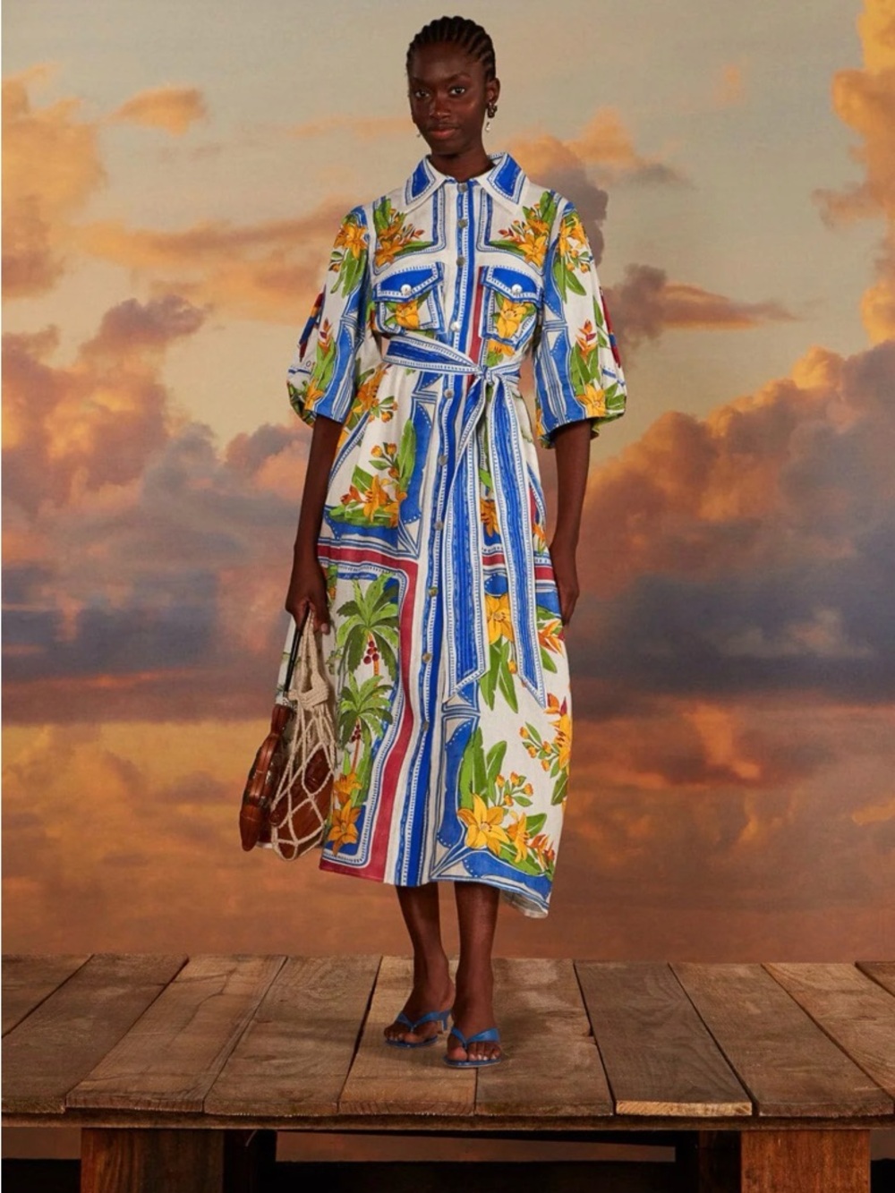 FARM RIO Off-White Tropical Destination Midi Dress